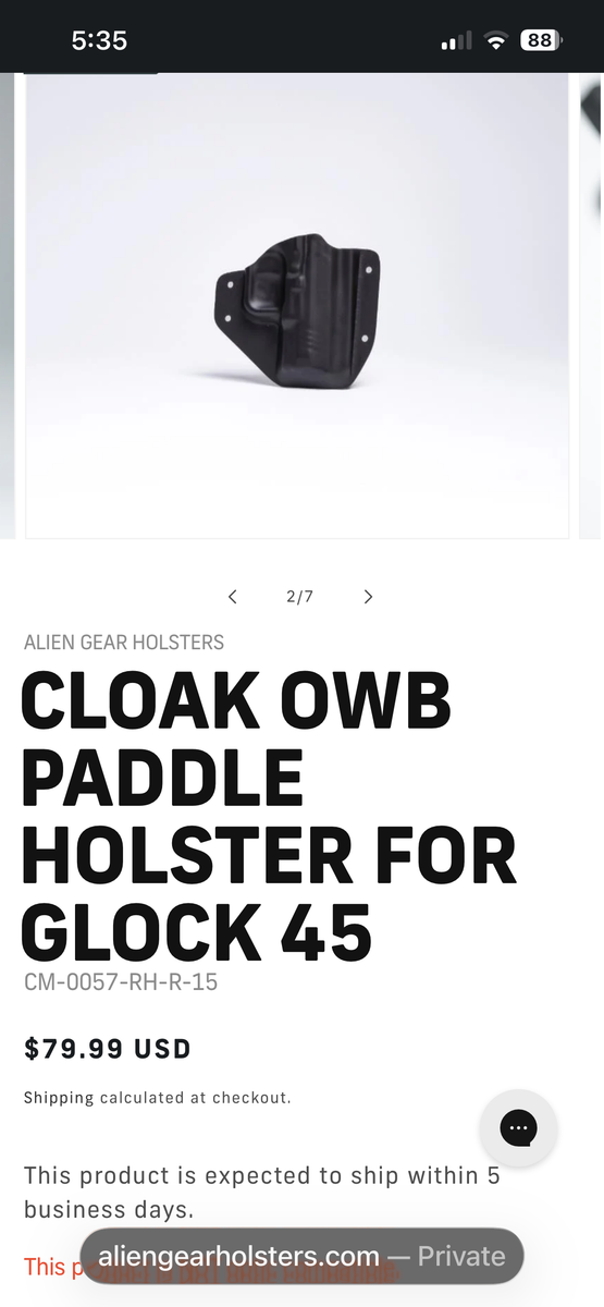 Alien Gear Cloak OWB Paddle Glock G45 Holster