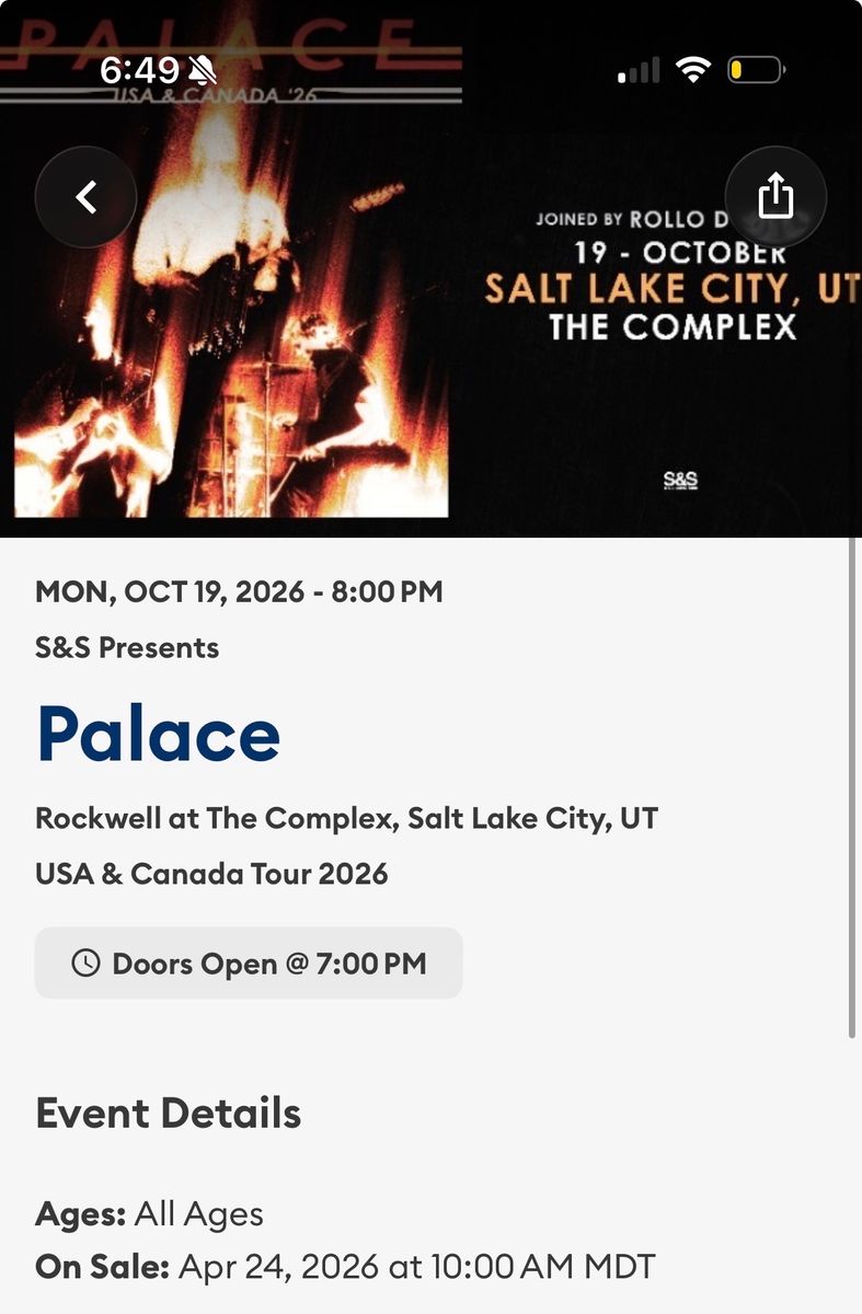 Palace Live in Concert - Salt Lake City The Complex October 19