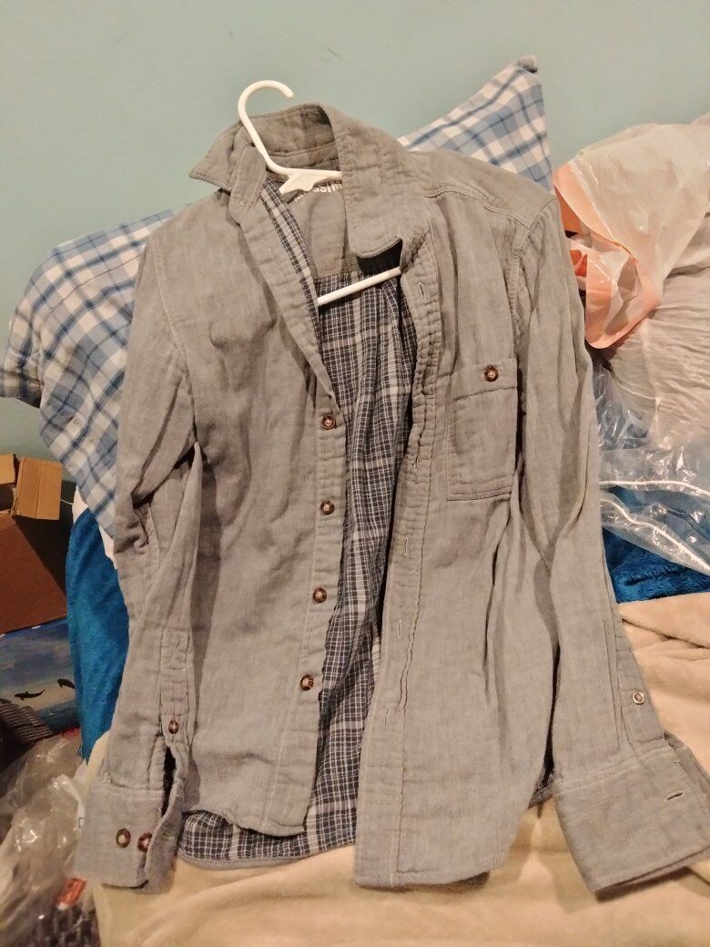 gray and blue plaid shirt