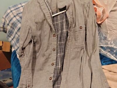 gray and blue plaid shirt