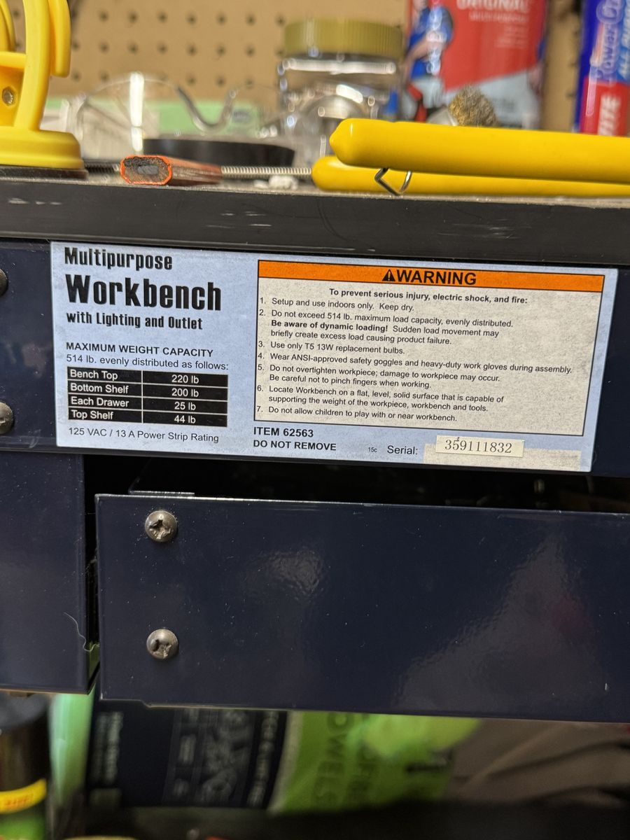Multipurpose Workbench with Lighting and Outlet - 514 lb Capacity - $50 OBO