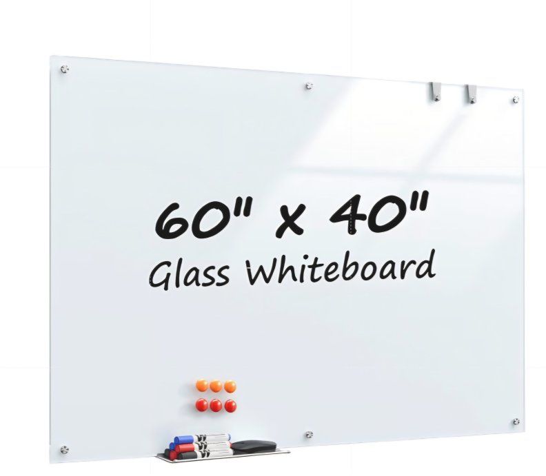 MaxGear Glass Whiteboard 60 x 40 Inch, Large Tempered Glass Dry Erase Board, Frameless Wall Mounted Magnetic Whiteboard for Offi