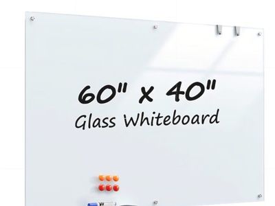 MaxGear Glass Whiteboard 60 x 40 Inch, Large Tempered Glass Dry Erase Board, Frameless Wall Mounted Magnetic Whiteboard for Offi