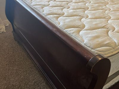 Wooden Sleigh Bed Frame + Mattress + Box spring
