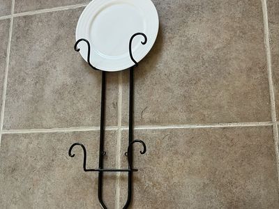 Tall, heavy wrought iron plate rack 38” tall