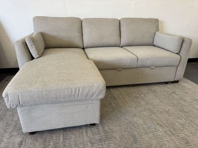 BEIGE COSTCO CODDLE SLEEPER SOFA COUCH W/ STORAGE