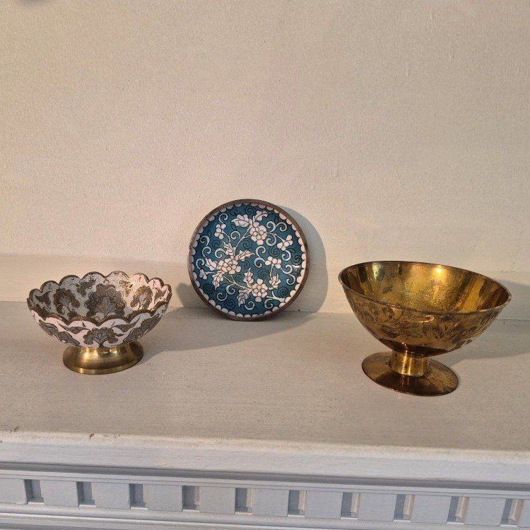 Vintage Cloisonne Enamel Small Bowls & Trinket Dish - Floral Designs.
