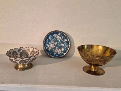 Vintage Cloisonne Enamel Small Bowls & Trinket Dish - Floral Designs.