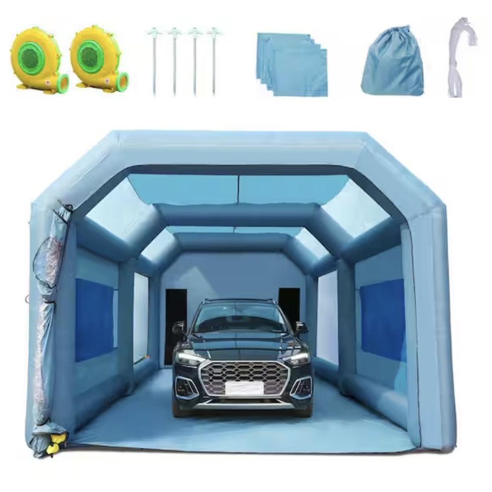 SKYSHALO 28 x 16 x 11 ft. Inflatable Paint Booth, Inflatable Spray Booth, High Powerful 750W+950W Blowers, Air Filter System
