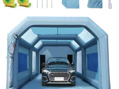 SKYSHALO 28 x 16 x 11 ft. Inflatable Paint Booth, Inflatable Spray Booth, High Powerful 750W+950W Blowers, Air Filter System