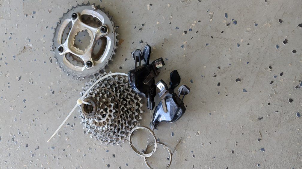 Various Bike Parts- Cranks, saddles, brakes, et