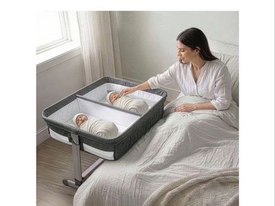 Simmons Kids City Sleeper Bassinet for Twins - Adjustable Height Bedside Sleeper