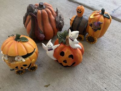 Assorted Halloween & Thanksgiving Fall Decor - Pumpkins, Ghosts, Turkey Figurines