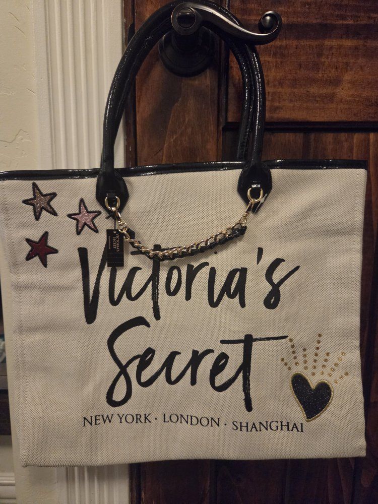 Victoria's Secret Canvas Tote Bag w/ Glitter Accents, New York, London, Shanghai