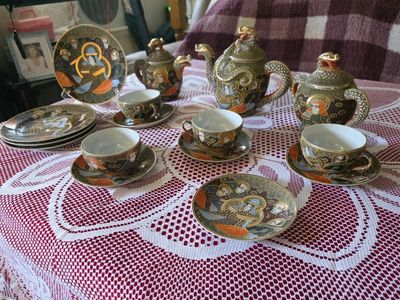 Vintage Hand-Painted Japan Dragonware Moriage Tea Set - Teapots, Cups & Saucers, Plates