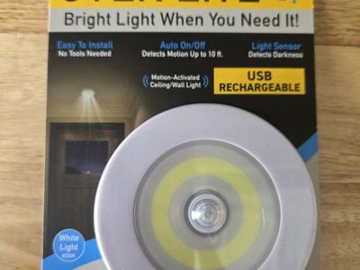 Sensor Brite OVER LITE+ USB Rechargeable Motion-Activated LED Ceiling/Wall Light, 300 Lumens