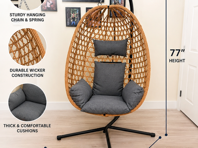 Hanging Egg Chair with Stand & Cushion – Indoor/Outdoor Swing Chair
