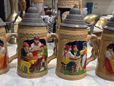 Vintage German-Style Beer Stein Set (A, B, C, D) - $50