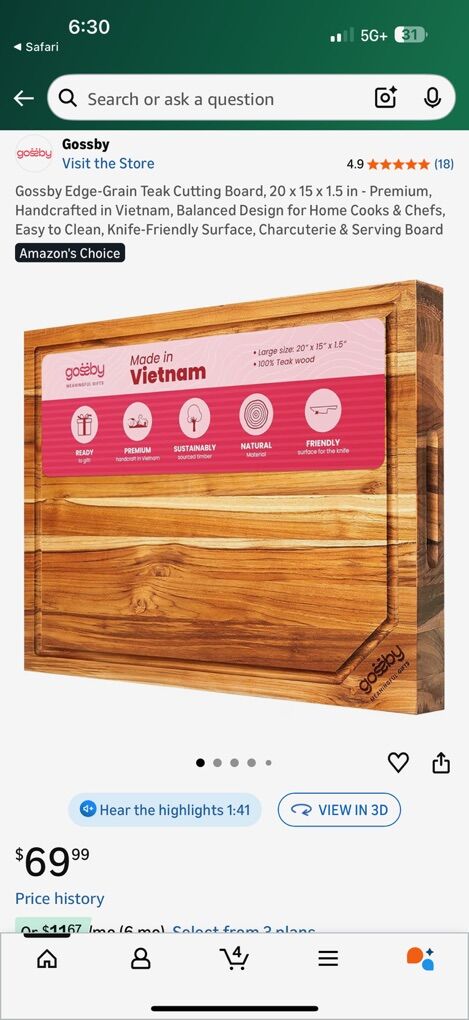 Gossby 20x15x1.5 Cutting Board