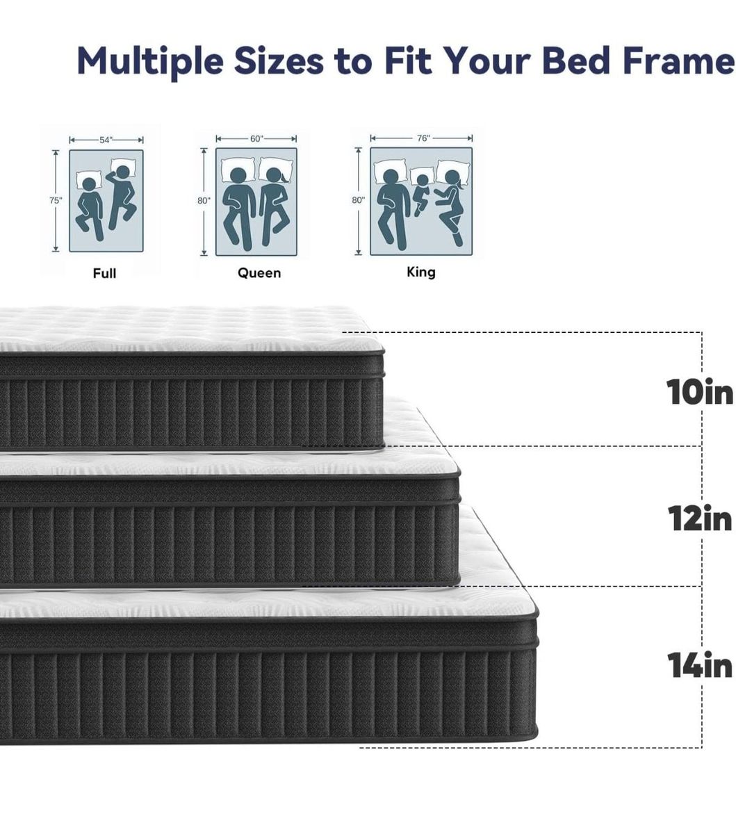 QUEEN Hybrid Pocket Spring Mattress with Breathable Cooling Fabric and Memory Foam Layers NEW