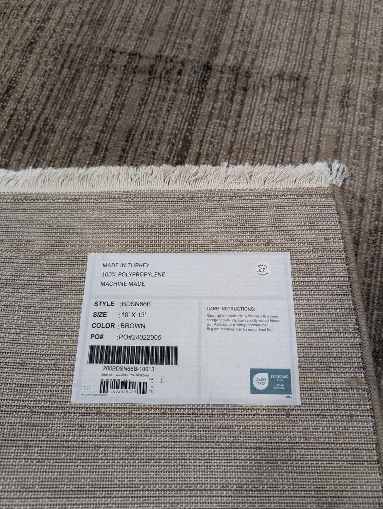 Brown 10' x 13' Polypropylene Area Rug - Made in Turkey, Style BDSN66B