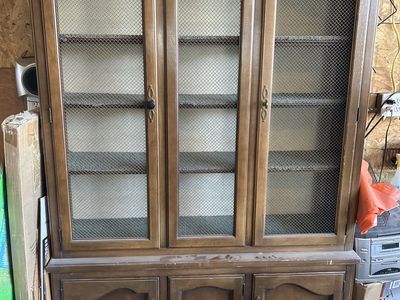 Vintage Wooden Display Cabinet China Hutch with Glass & Mesh Doors, 6 Shelves, Storage