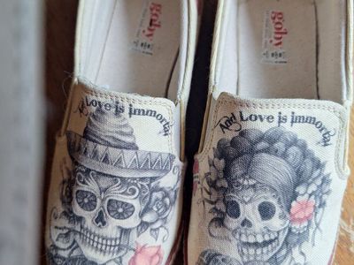 Goby 'Love is Immortal' Sugar Skull Espadrille Flats - Women's Size 7 - Unique Slip-On Shoes