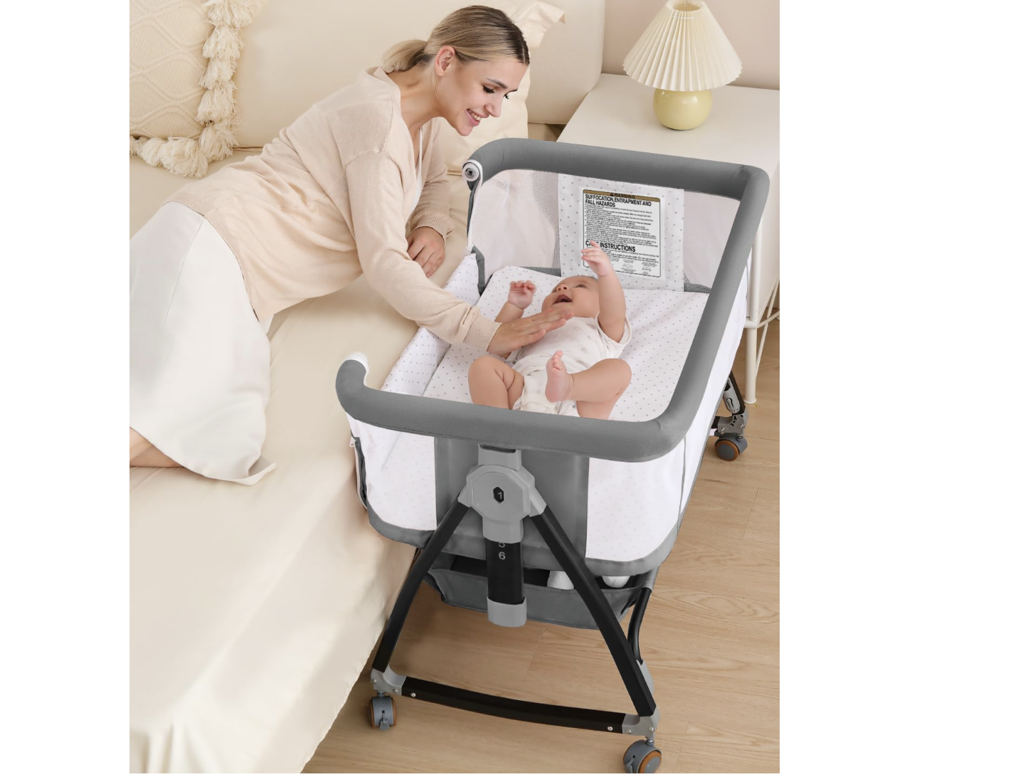 New in box, Baby Bassinet, Bassinet Bedside Sleeper with Wheels, Breathable Mesh Bedside Bassinet   6 Height Adjustable,