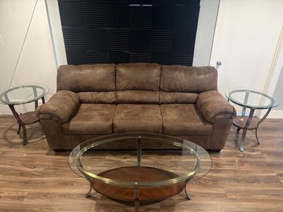 Glass coffee table + 2 matching side tables