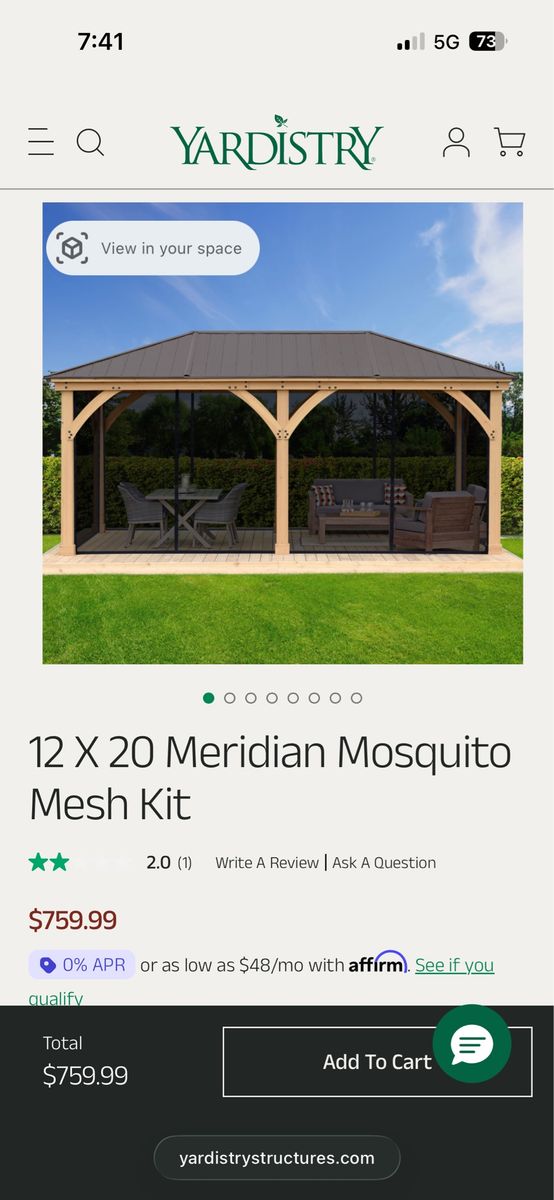 Yardistry 12x20 Meridian Mosquito Mesh Kit for Gazebo
