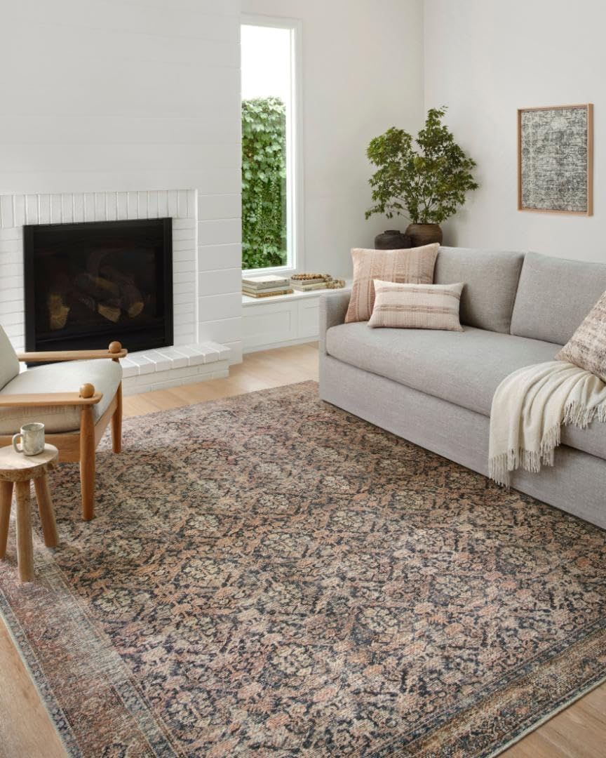 6'-0" x 9'-0" Area Rug Loloi Amber Lewis Billie Collection, Ink & Salmon