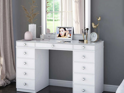 Tresanti Alexandra Double Pedestal Vanity Table with LED Lighted Mirror 1656672 #93730