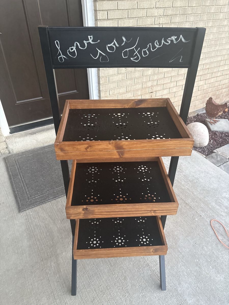 Wooden Tiered Plant Stand with Chalkboard Top - 3 Shelves