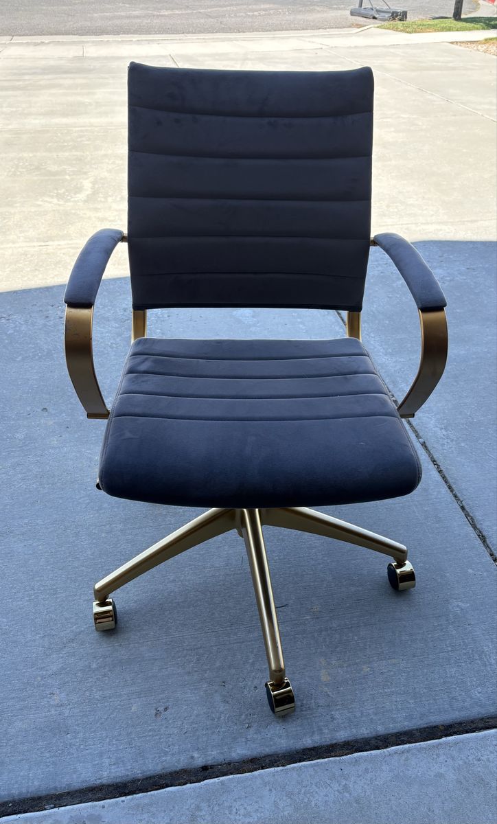 Modern Blue Velvet Upholstered Rolling Office Chair with Gold Frame