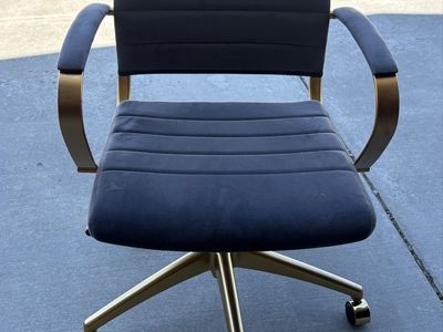 Modern Blue Velvet Upholstered Rolling Office Chair with Gold Frame