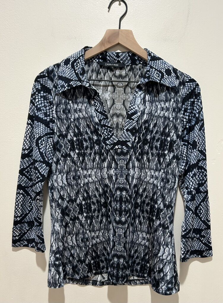 Laura Max Riley Blue, Black White Blouse Shirt