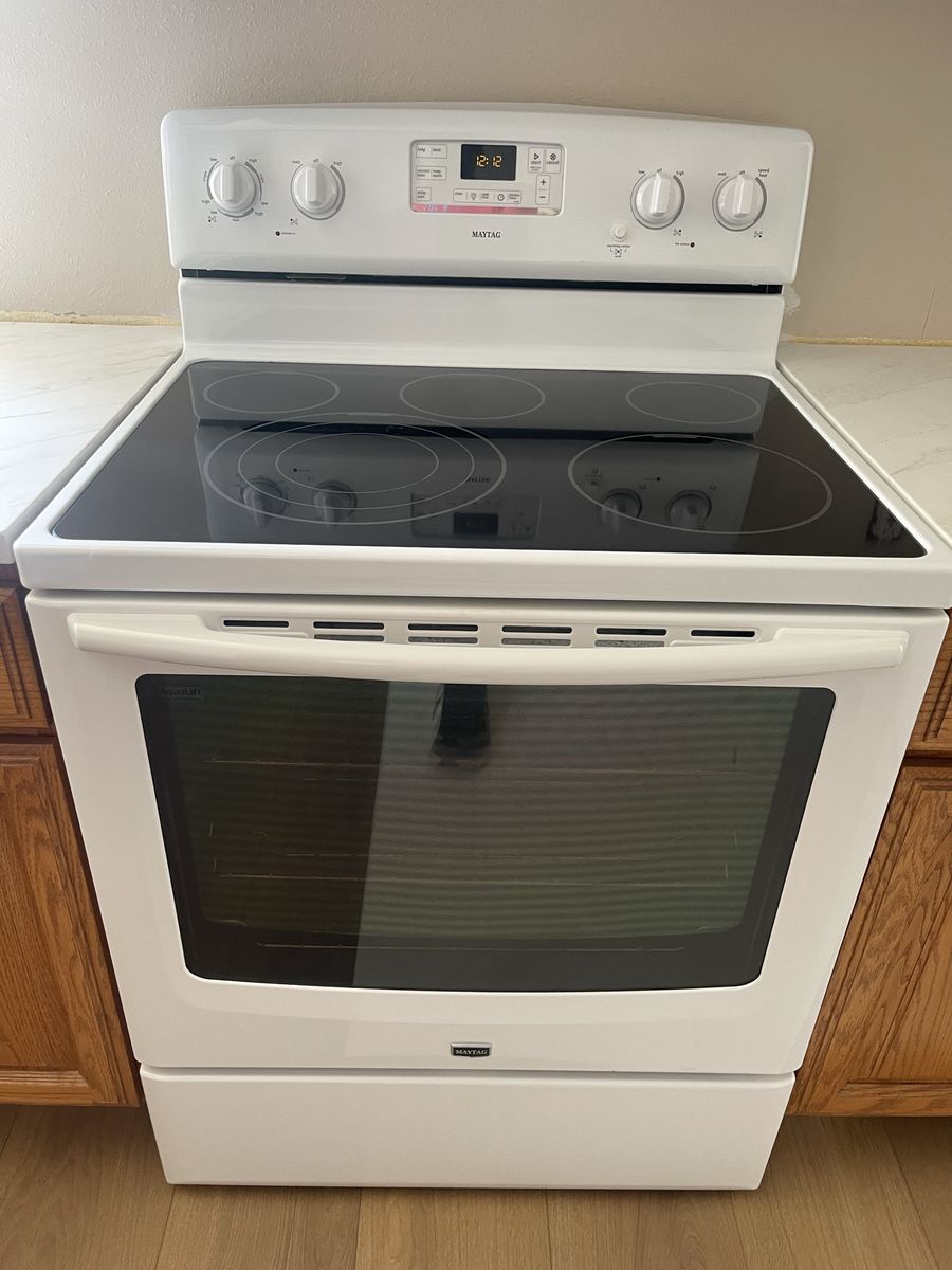Maytag White Electric Range with Glass Cooktop and Oven - Used, Excellent Condition