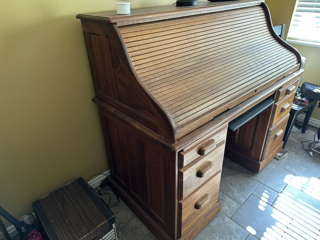Walnut Roll Top Desk - solid walnut. Custom made.
