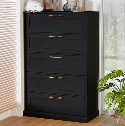 Zamildon's 5 Drawer Dresser, 47" Tall Black Dresser, Modern Storage Closet