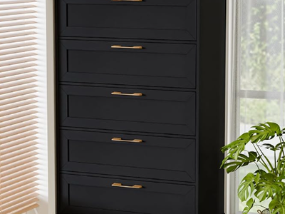 Zamildon's 5 Drawer Dresser, 47" Tall Black Dresser, Modern Storage Closet
