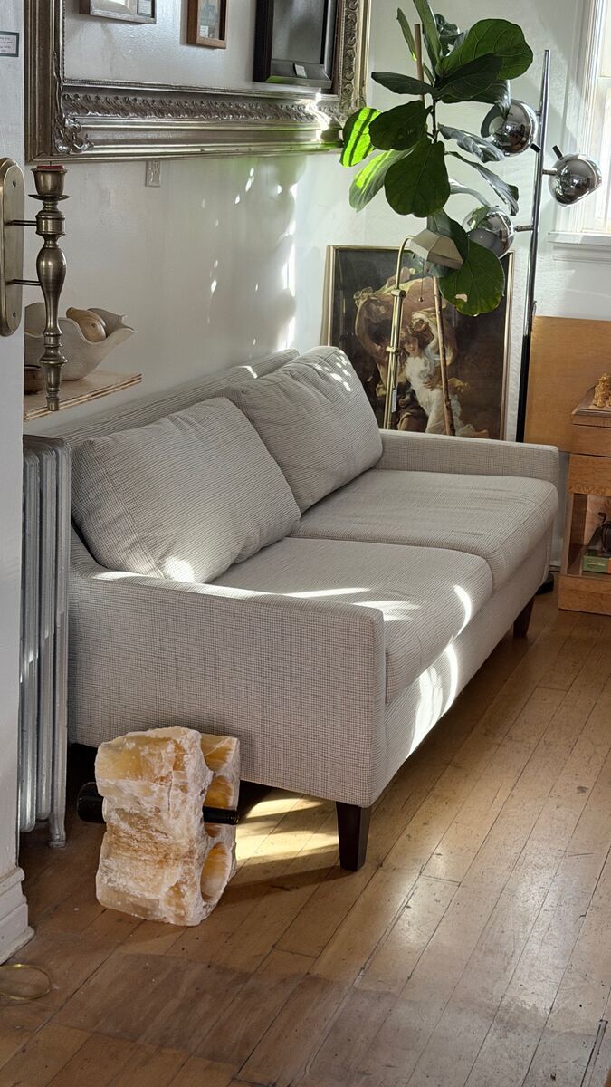 Early Edition Y2K West Elm Grey and White Cross-Hatch Couch