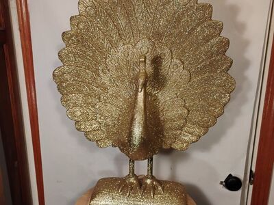 Large Gold Glittery Peacock Sculpture, Statue 29.5