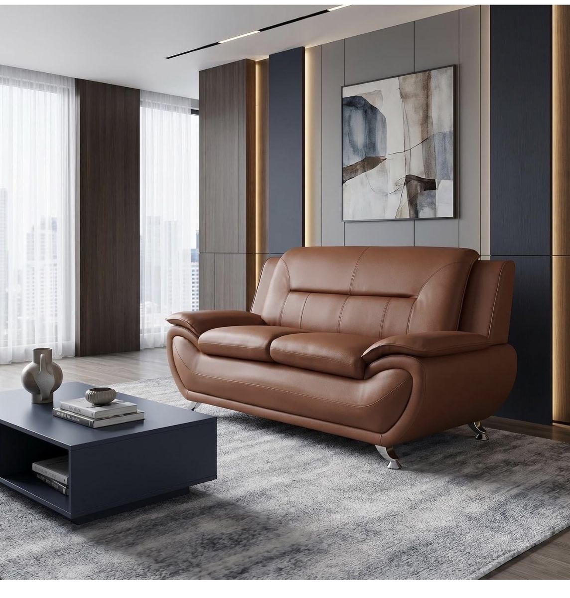 Modern Faux Leather Loveseat – 2-Seater Sofa