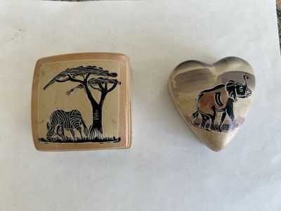 Hand-Carved African Soapstone Trinket Boxes – Zebra & Elephant Safari Designs