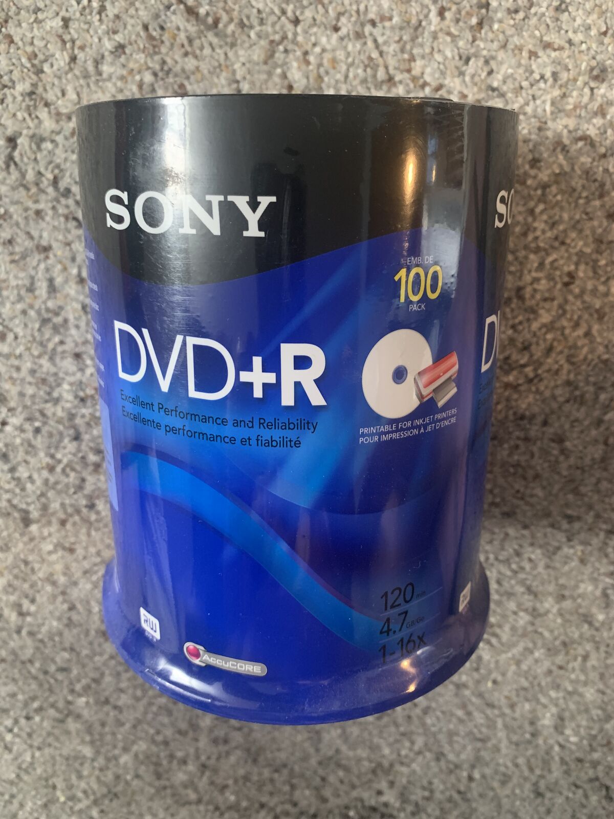 Sony DVD+R or -R 4.7GB 120min 1-16X Recordable Printable Discs 90 Pack