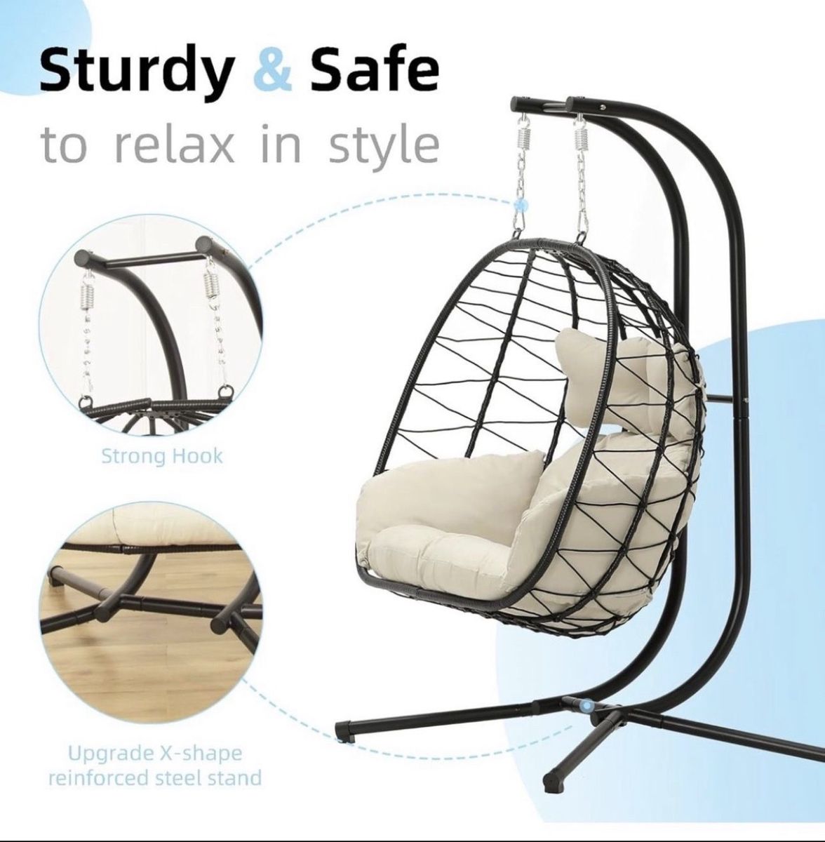 Double Egg Chair wth Stand Hammock Swing Chair Foldable Hanging Loveseat