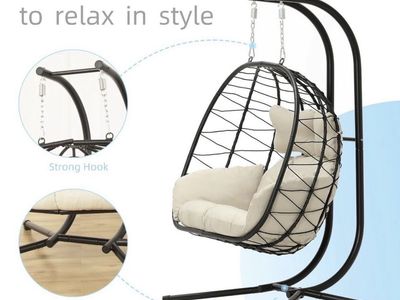 Double Egg Chair wth Stand Hammock Swing Chair Foldable Hanging Loveseat