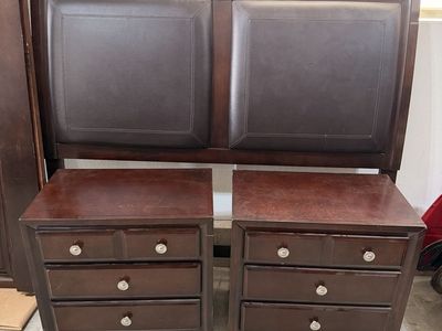 Espresso color queen bed and two matching night stands