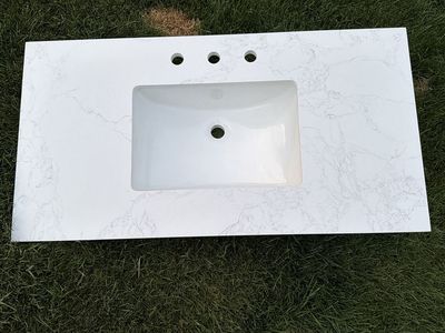 42” White Marble-Look Quartz Vanity Top with Integrated Sink, 3 Hole Faucet