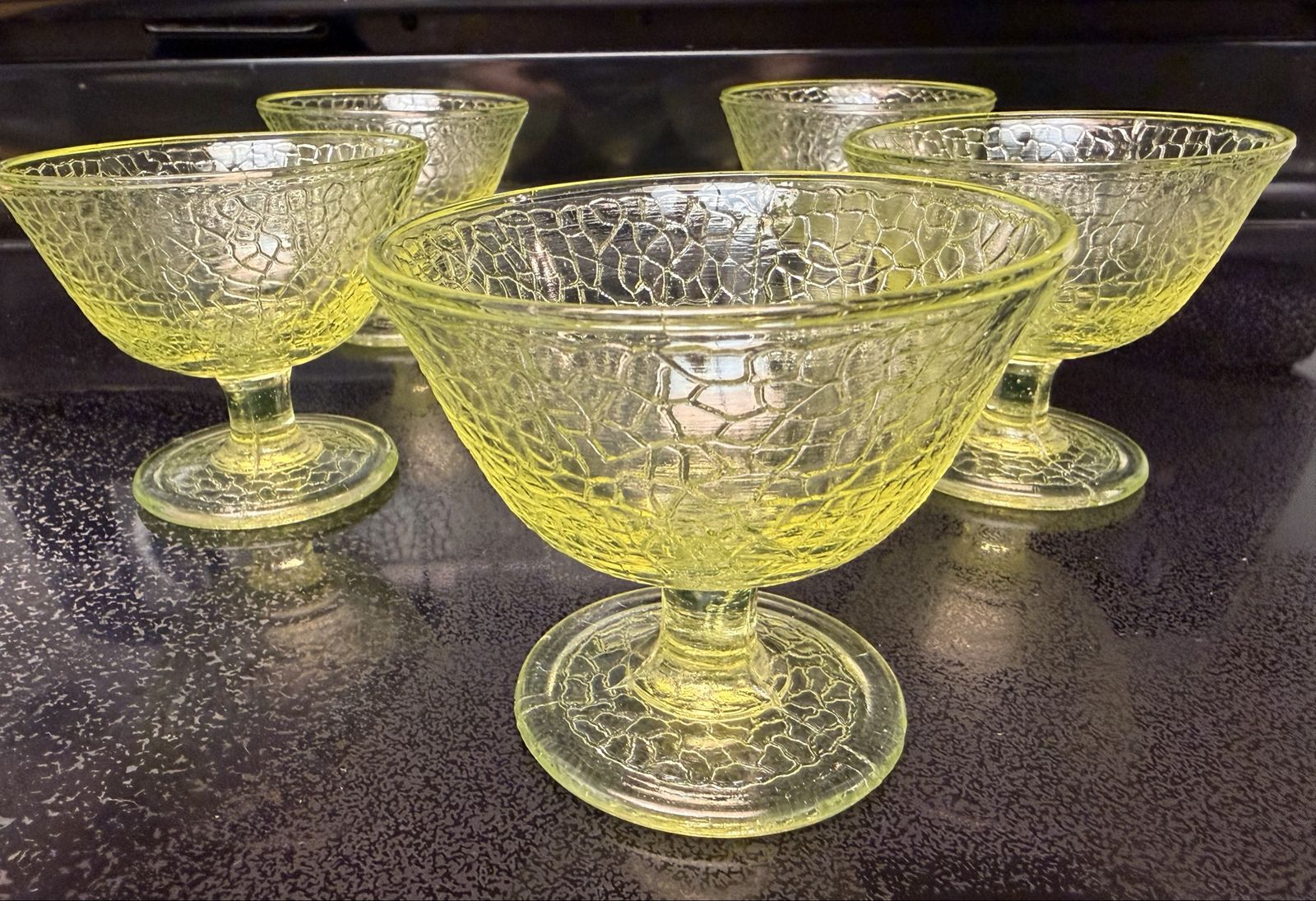 Vintage Lime Green Crackle Depression Glass - Set of 5